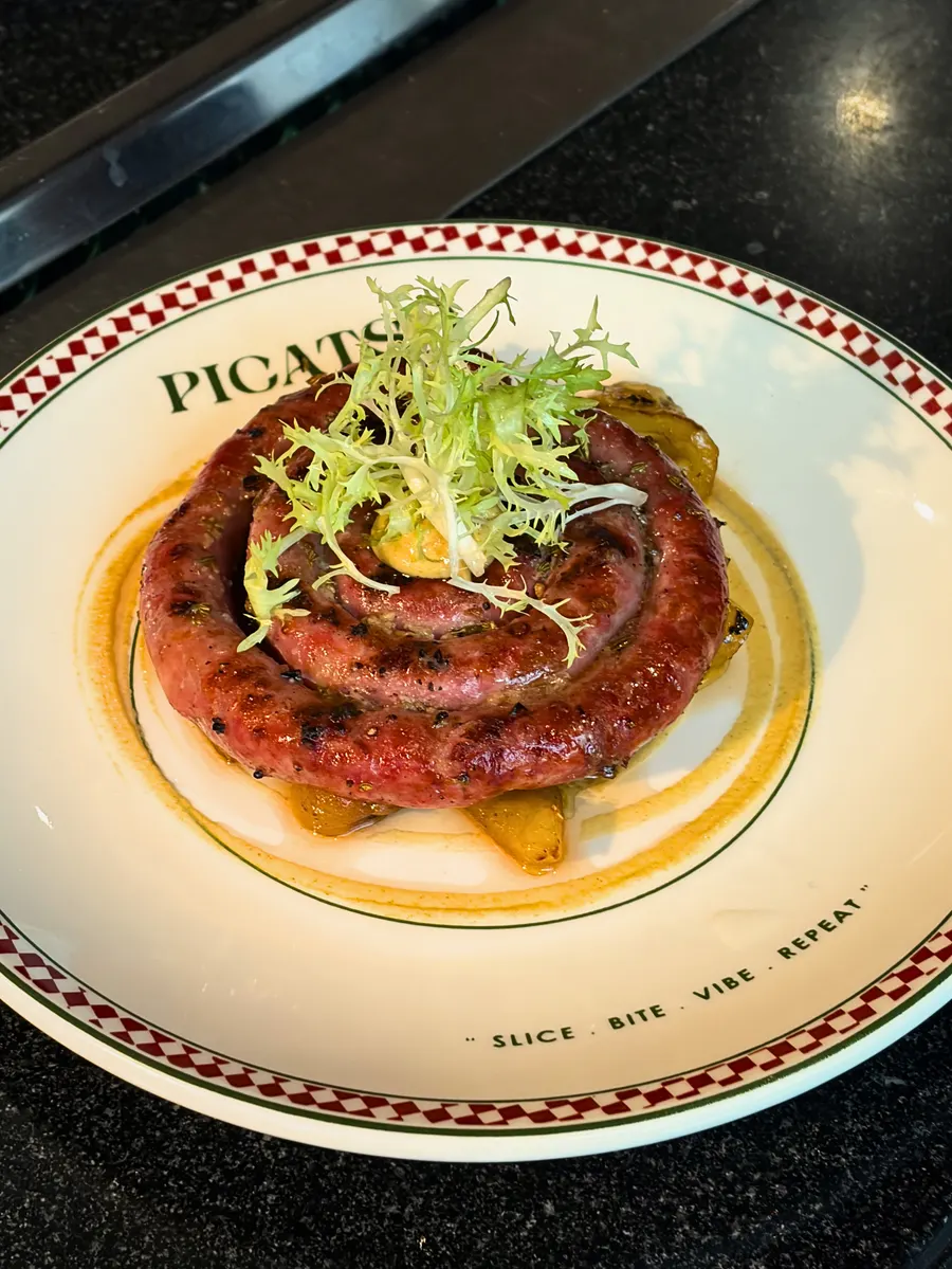 Italian Sausage with Bell Peppers & Mustard Sauce at Picatso Pizza Koh Tao